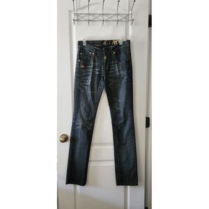 Akademiks Women's Embroidered Dark Wash 5 Pocket Low Rise Straight Jeans Size 28